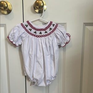 Classic White and Red Smocked Bubble Puff Sleeves